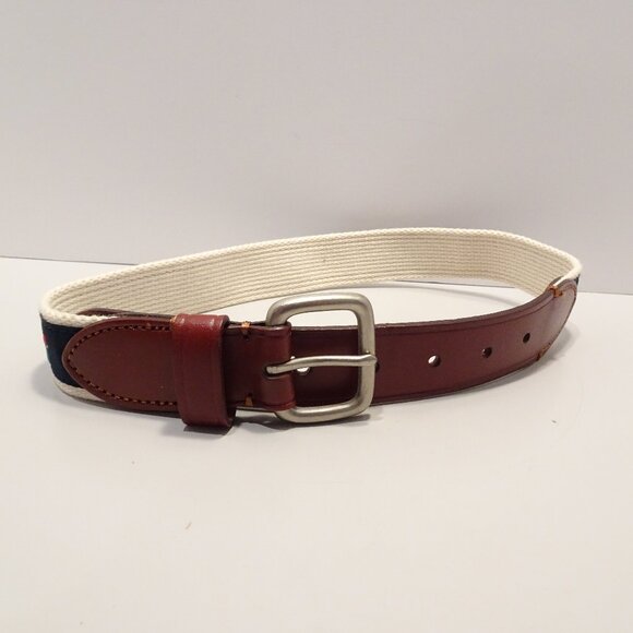 J. Crew Boys Crewcuts Christmas Tree Red Truck Canvas Leather Belt Size S Brown - Picture 1 of 5